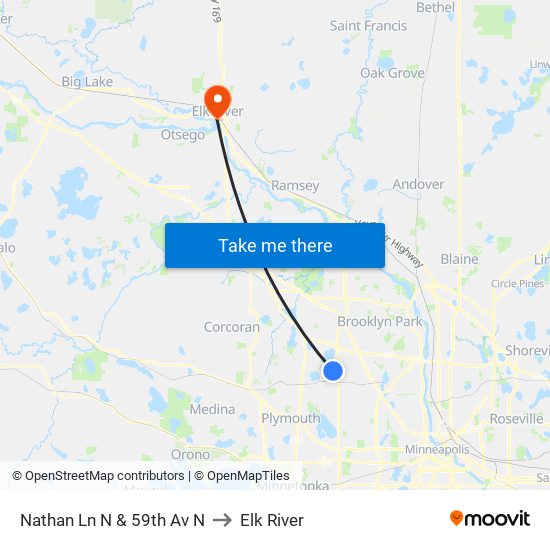 Nathan Ln N & 59th Av N to Elk River map