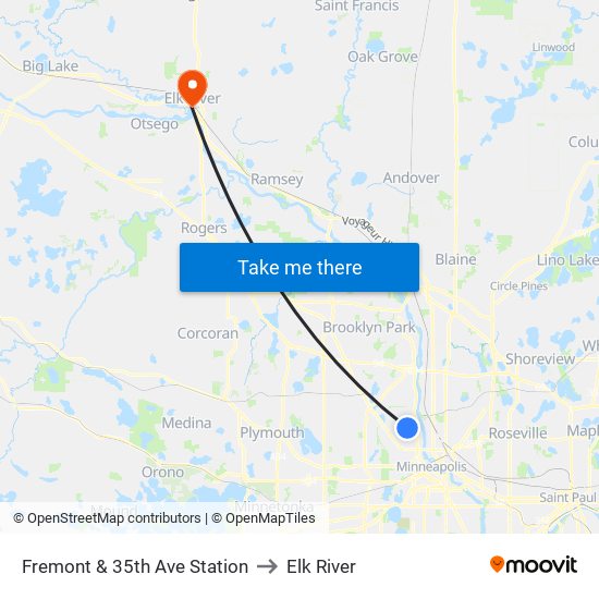 Fremont & 35th Ave Station to Elk River map