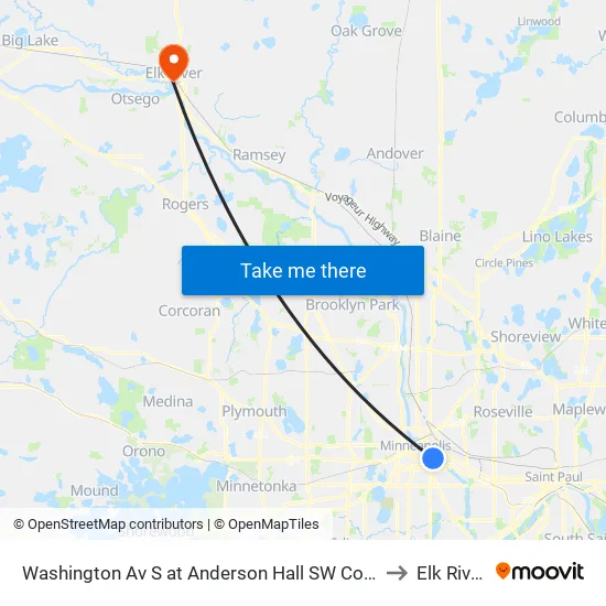 Washington Av S at Anderson Hall SW Corn to Elk River map