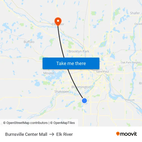 Burnsville Center Mall to Elk River map