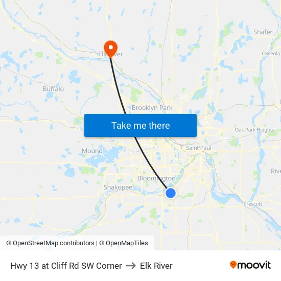 Hwy 13 at Cliff Rd SW Corner to Elk River map