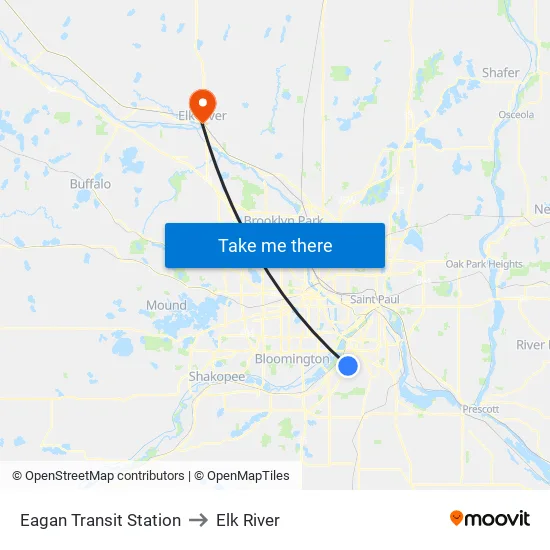 Eagan Transit Station to Elk River map