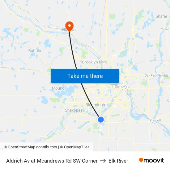 Aldrich Av at Mcandrews Rd SW Corner to Elk River map