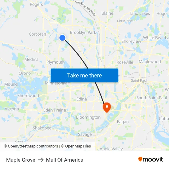 Maple Grove to Mall Of America map