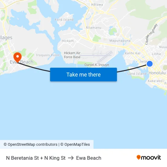 N Beretania St + N King St to Ewa Beach map