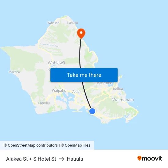 Alakea St + S Hotel St to Hauula map