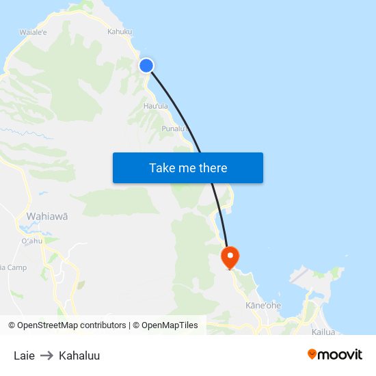 Laie to Kahaluu map