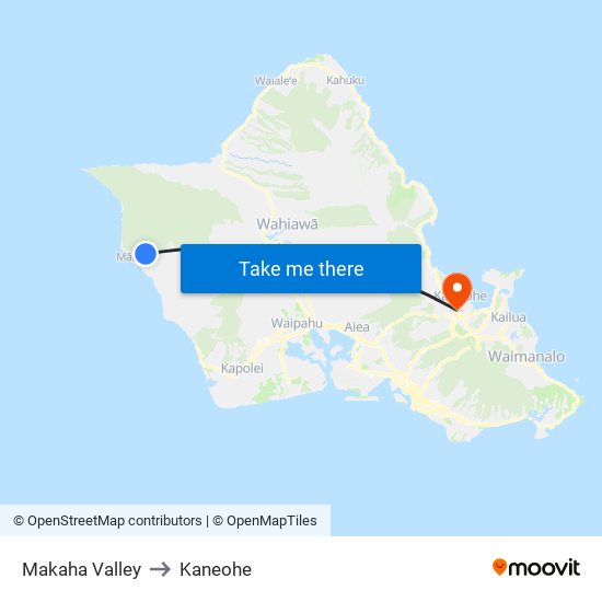 Makaha Valley to Kaneohe map