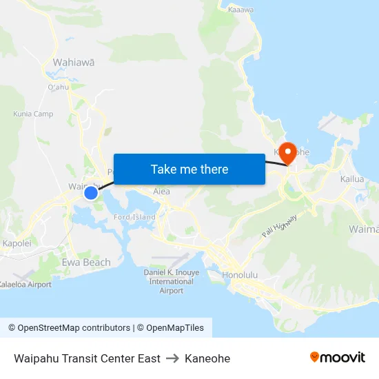 Waipahu Transit Center East to Kaneohe map