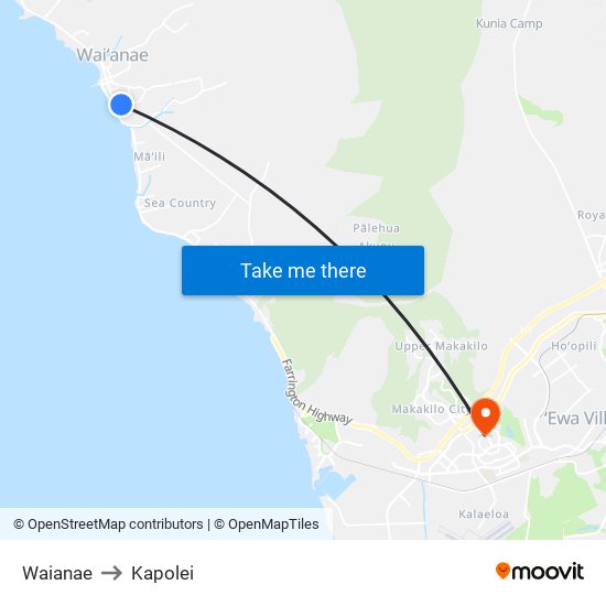 Waianae to Kapolei map