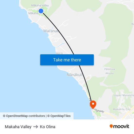 Makaha Valley to Ko Olina map