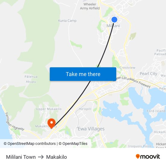 Mililani Town to Makakilo map