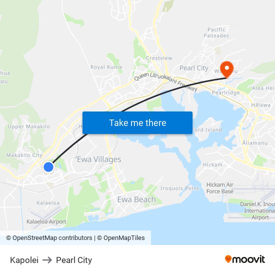 Kapolei to Pearl City map