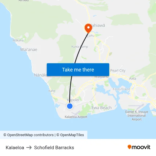 Kalaeloa to Schofield Barracks map