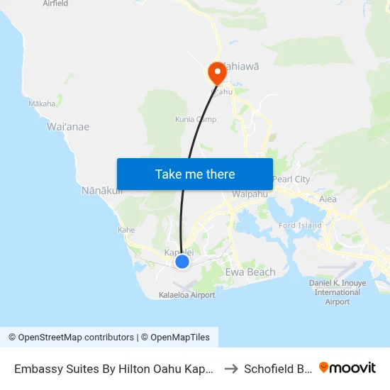 Embassy Suites By Hilton Oahu Kapolei FREE Breakfast to Schofield Barracks map