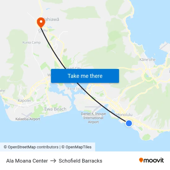 Ala Moana Center to Schofield Barracks map