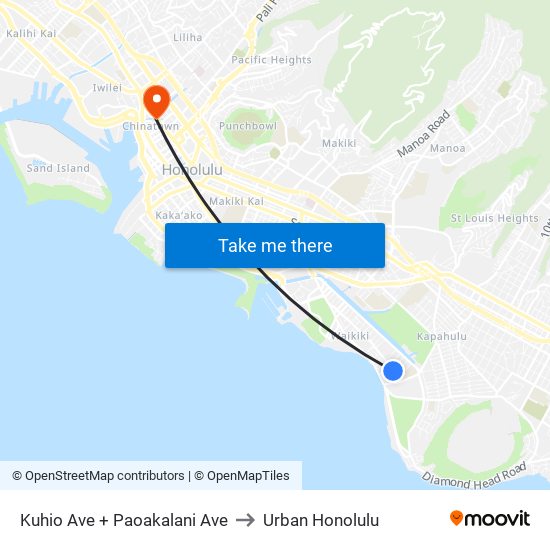 Kuhio Ave + Paoakalani Ave to Urban Honolulu map