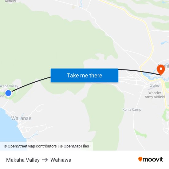 Makaha Valley to Wahiawa map