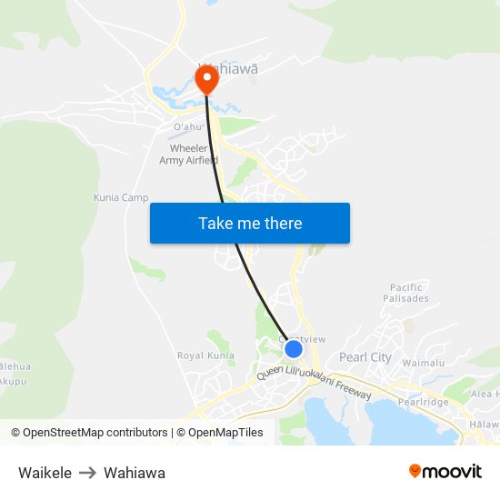 Waikele to Wahiawa map