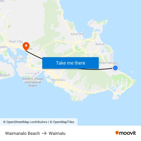 Waimanalo Beach to Waimalu map