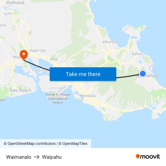 Waimanalo to Waipahu map