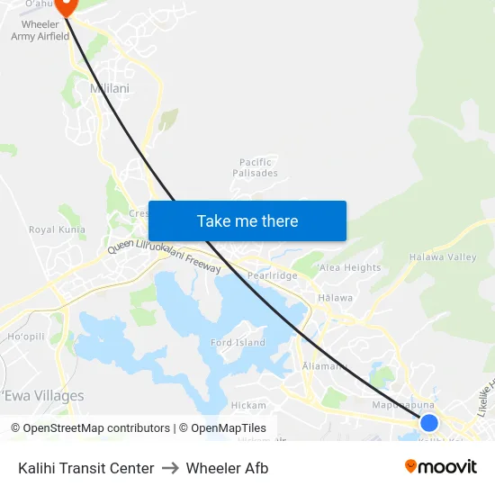 Kalihi Transit Center to Wheeler Afb map