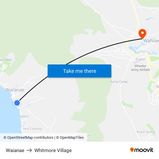 Waianae to Whitmore Village map