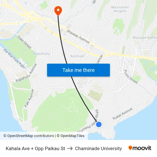 Kahala Ave + Opp Paikau St to Chaminade University map