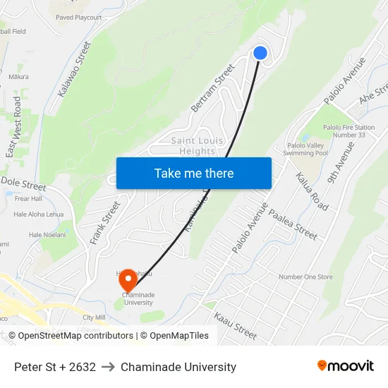 Peter St + 2632 to Chaminade University map