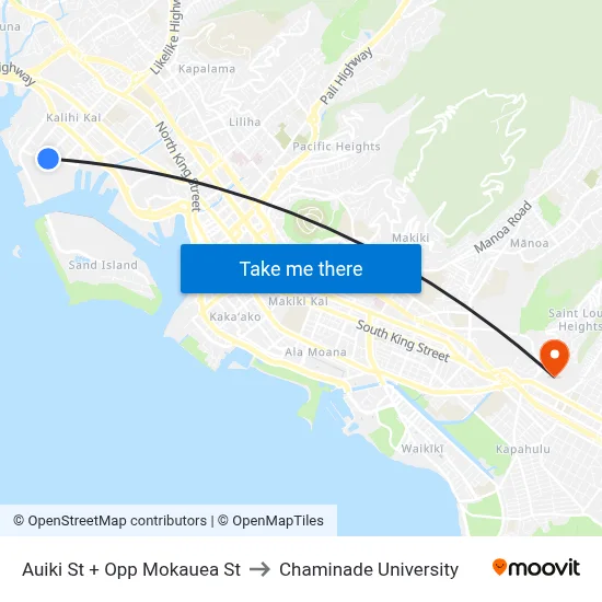 Auiki St + Opp Mokauea St to Chaminade University map