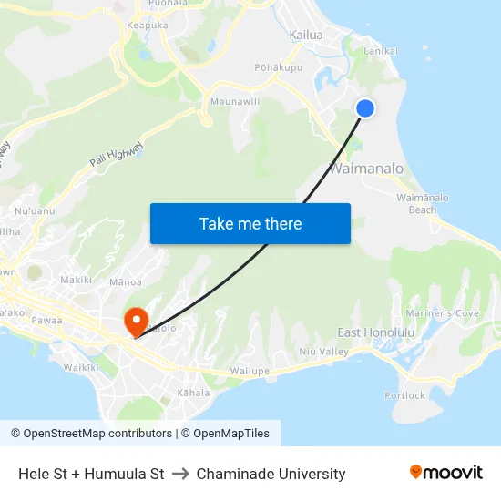 Hele St + Humuula St to Chaminade University map