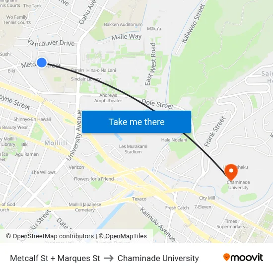 Metcalf St + Marques St to Chaminade University map