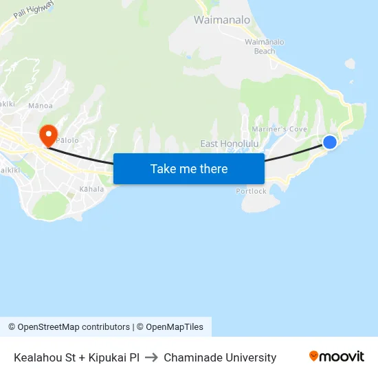 Kealahou St + Kipukai Pl to Chaminade University map