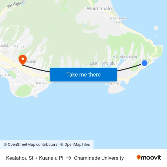 Kealahou St + Kuanalu Pl to Chaminade University map