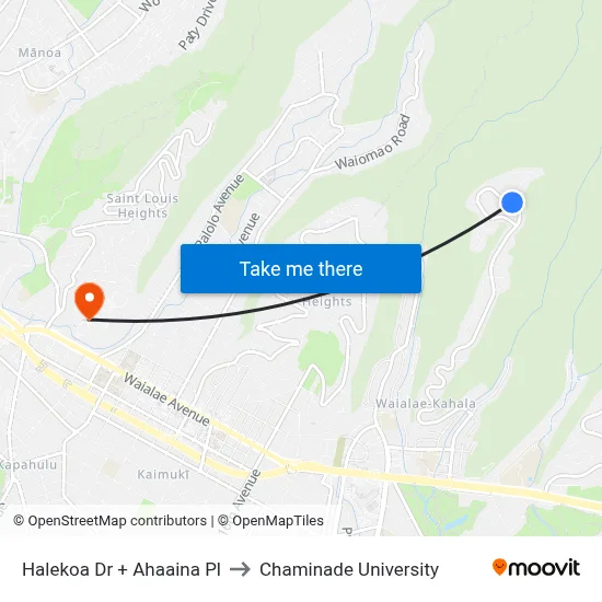 Halekoa Dr + Ahaaina Pl to Chaminade University map