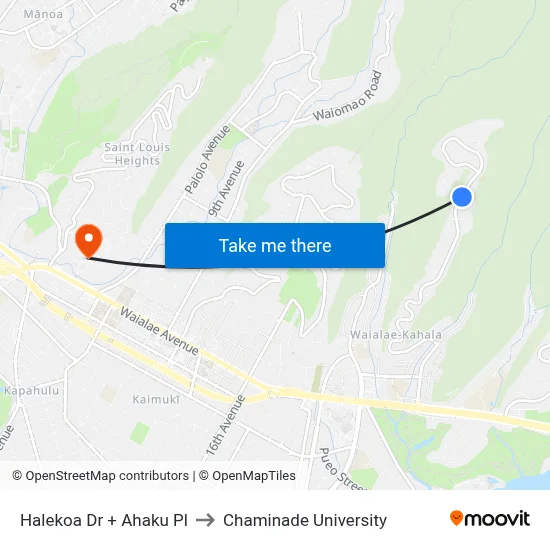 Halekoa Dr + Ahaku Pl to Chaminade University map