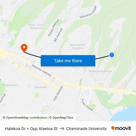 Halekoa Dr + Opp Alaeloa St to Chaminade University map