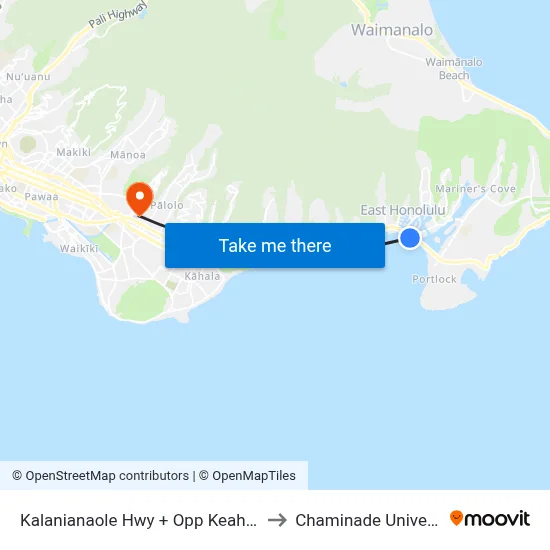 Kalanianaole Hwy + Opp Keahole St to Chaminade University map