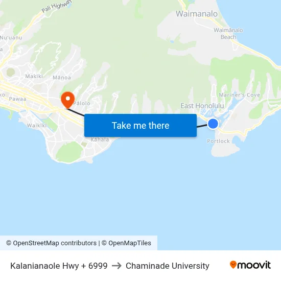 Kalanianaole Hwy + 6999 to Chaminade University map