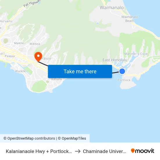 Kalanianaole Hwy + Portlock Rd to Chaminade University map
