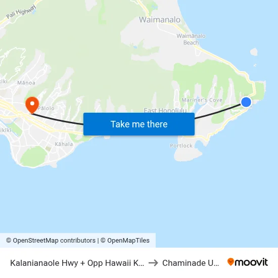 Kalanianaole Hwy + Opp Hawaii Kai Golf Course to Chaminade University map
