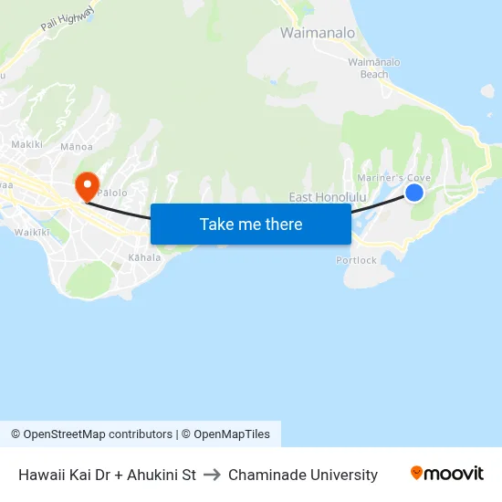Hawaii Kai Dr + Ahukini St to Chaminade University map
