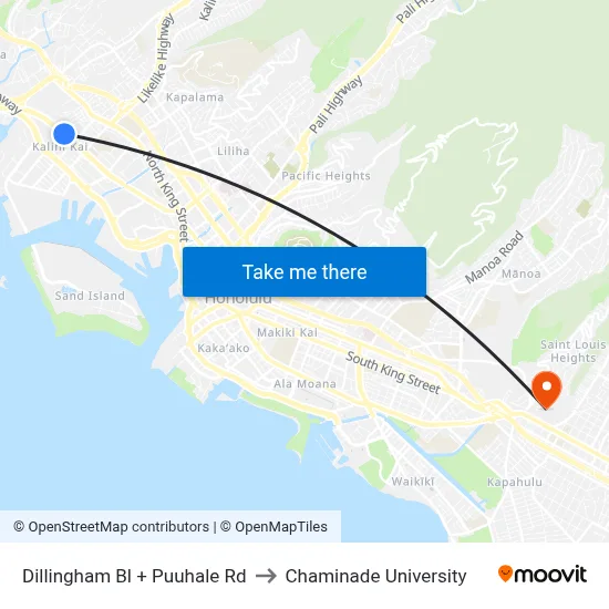 Dillingham Bl + Puuhale Rd to Chaminade University map