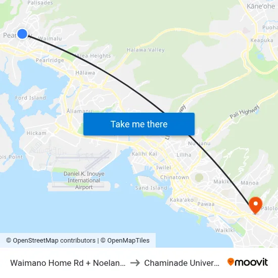Waimano Home Rd + Noelani St to Chaminade University map