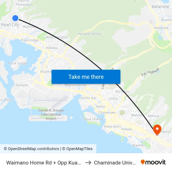 Waimano Home Rd + Opp Kuahaka St to Chaminade University map