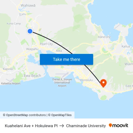 Kuahelani Ave + Hokulewa Pl to Chaminade University map