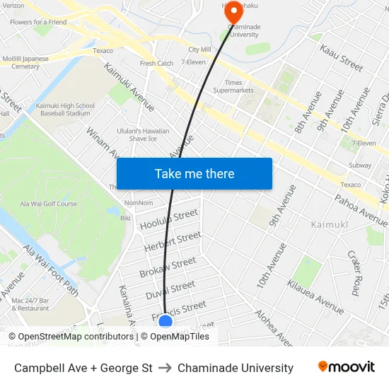 Campbell Ave + George St to Chaminade University map