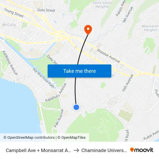 Campbell Ave + Monsarrat Ave to Chaminade University map