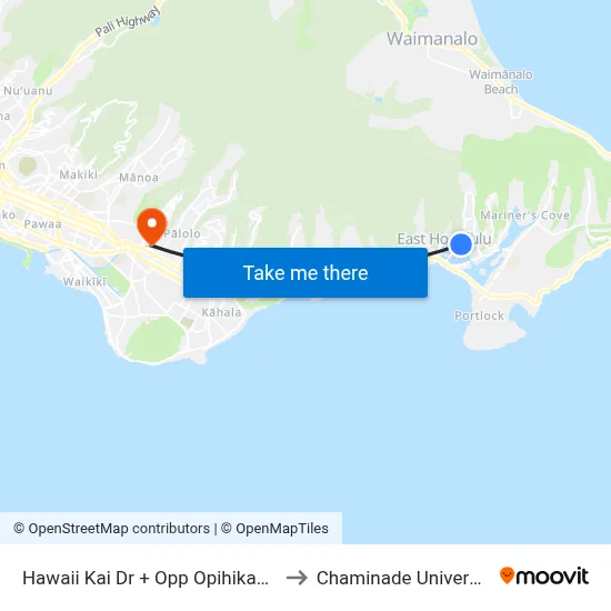 Hawaii Kai Dr + Opp Opihikao Pl to Chaminade University map