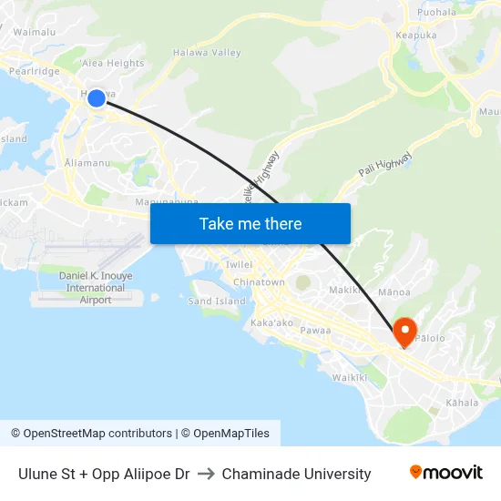 Ulune St + Opp Aliipoe Dr to Chaminade University map